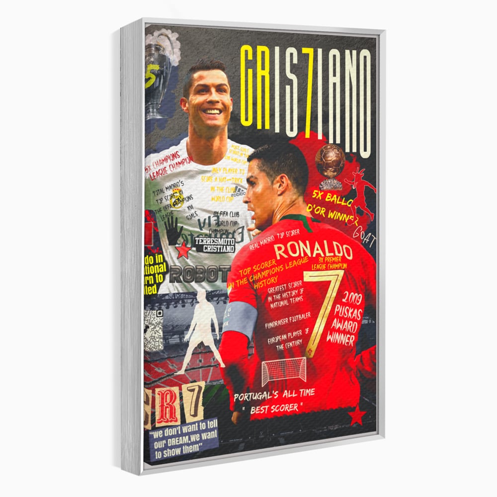 Tablou canvas cu tablou canvas cu cristiano ronaldo, in rama de aluminiu argintiu